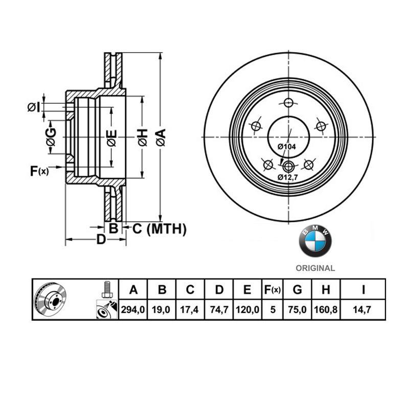 294x19mm Brzdové kotúče Originál BMW zadná náprava (2.5si, 3.0i, 3.0si) 34216794303