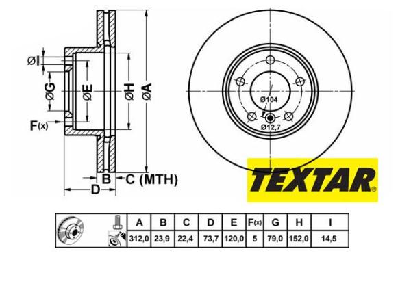 312x24mm Brzdové kotúče TEXTAR predná náprava (16i, 18i, 18d, 20d, 20i, 20xd) 92176103