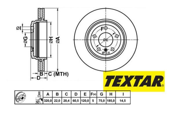 320x22mm Brzdové kotúče TEXTAR zadná náprava (330d, 330i) 92107003